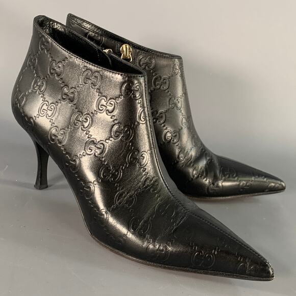 GUCCI Size 6 Guccissima Black Leather Embossed Monogram Side Zipper Boots - Picture 1 of 11